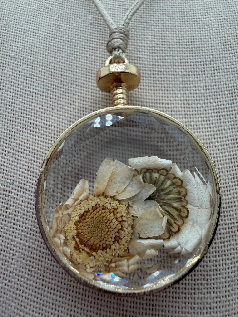 Vintage resin flower corded necklace